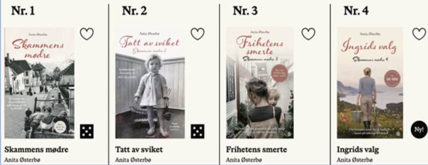 framsidene av bøkene i serien Skammens Mødre