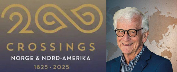 Portrett av Rasmus sunde og logoen til utvandrarjubileet 2025