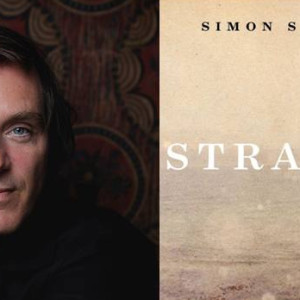 Portrett av Simon Stranger og utsnitt av framsida av boka Stranger