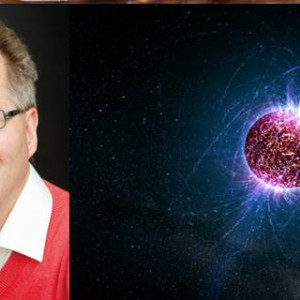 Portrett av Knut Jørgen Røed Ødegaard og nærbilete av atom